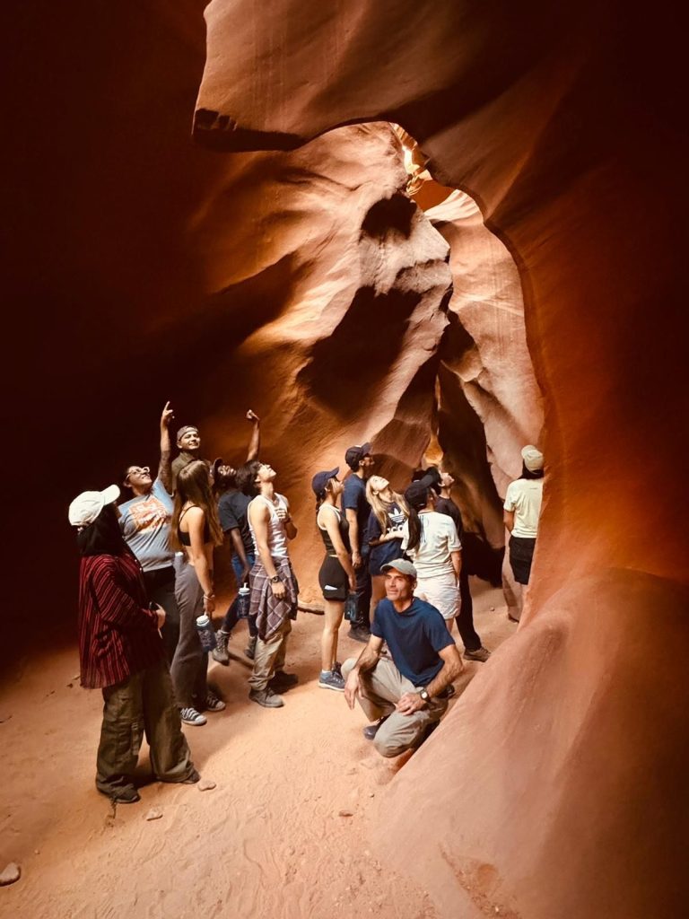 Diverse group of students on a wilderness program trip.