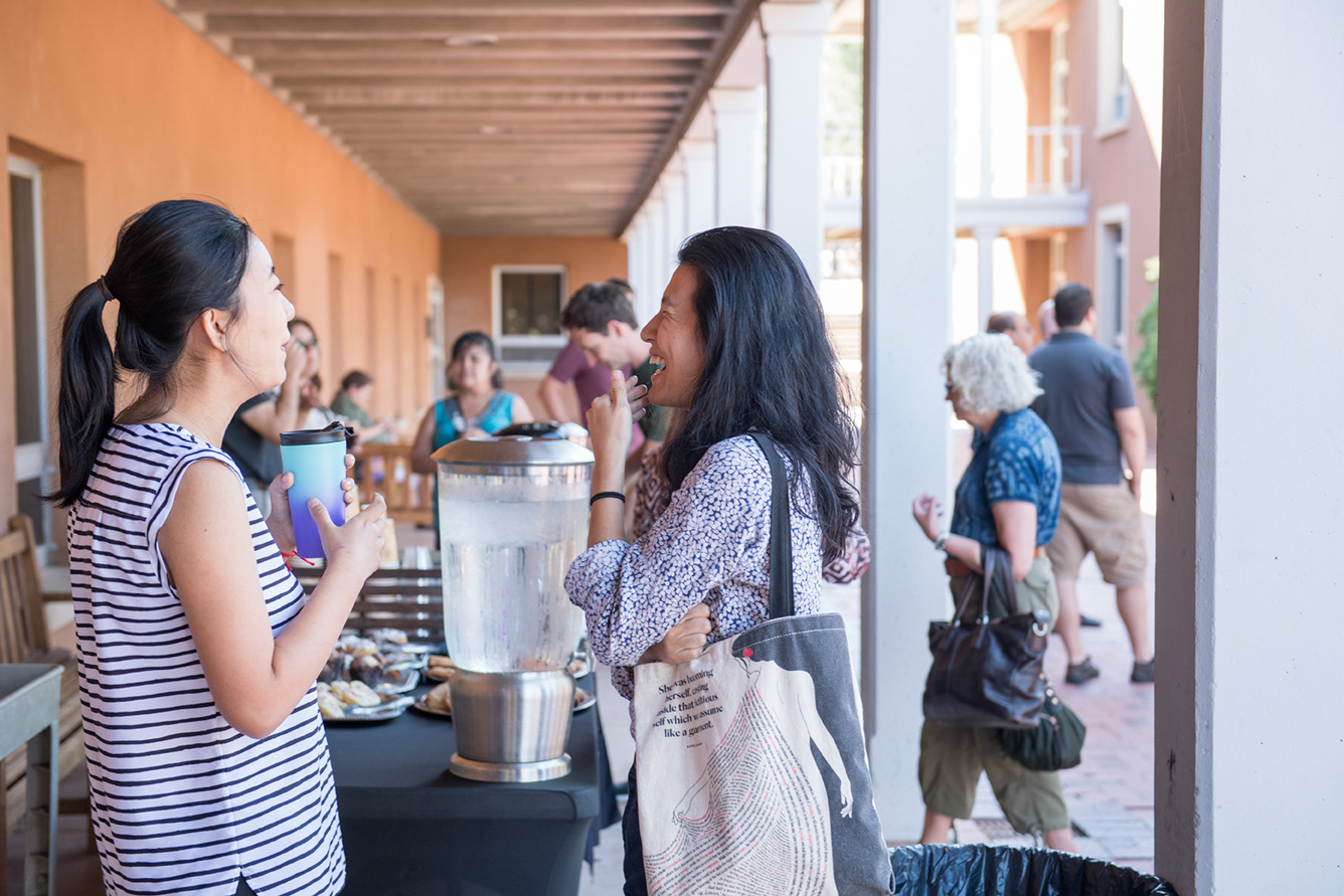 IB Workshop students connect over refreshments at a Summer Workshop, fostering global community and intercultural exchange at UWC-USA.