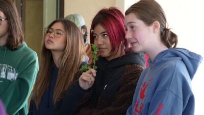 Students at amaranth planting event