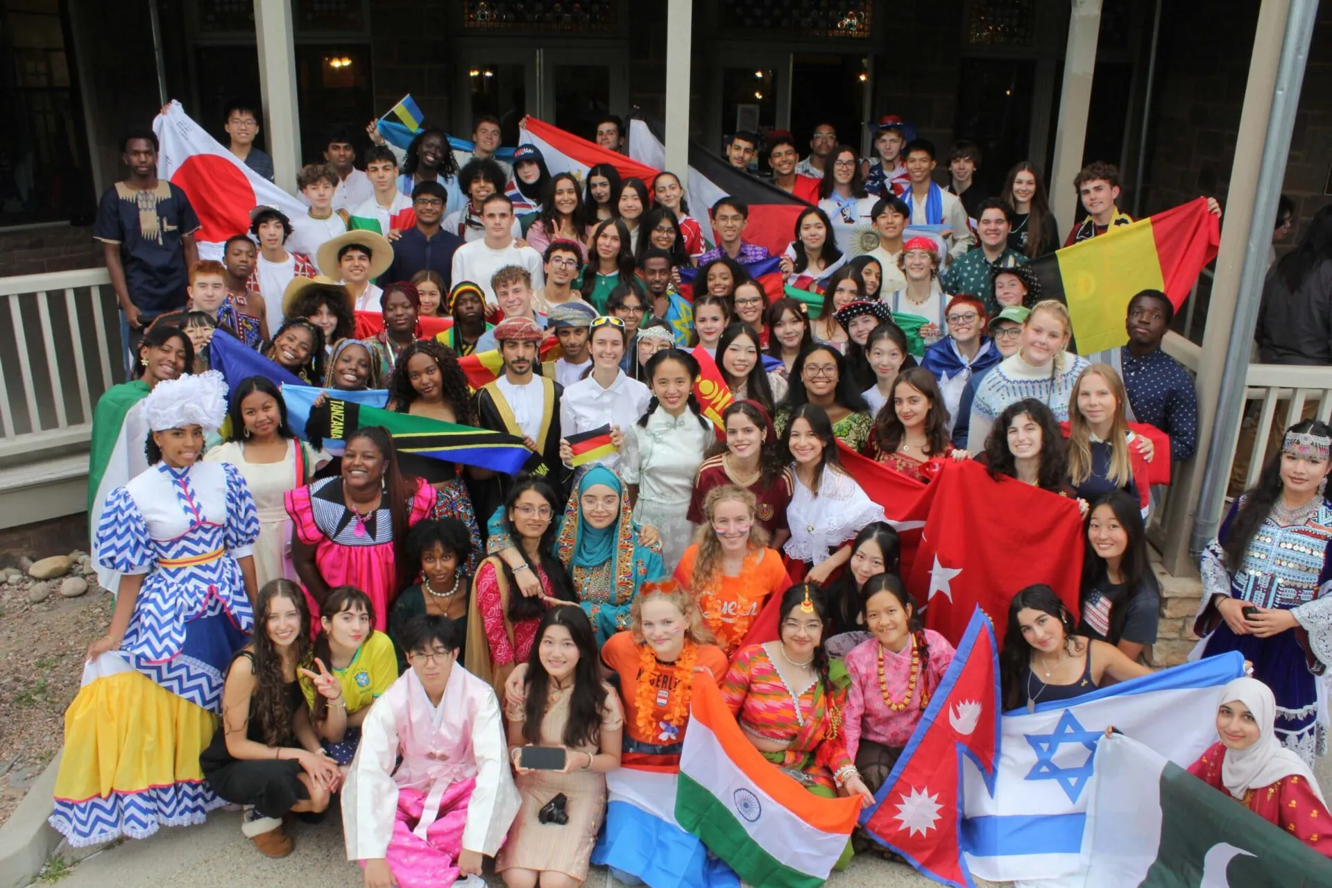 UWC-USA first year students group photo at the Welcome Ceremony in front of the Montezuma Castle in 2025.