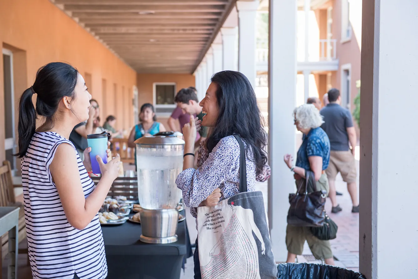 IB Workshop students connect over refreshments at a Summer Workshop, fostering global community and intercultural exchange at UWC-USA.